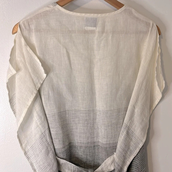 Kim Bernardin Paris Gray to White Striped Ombre Tie Back Slit Sleeve Dress Sz L - Picture 6 of 8